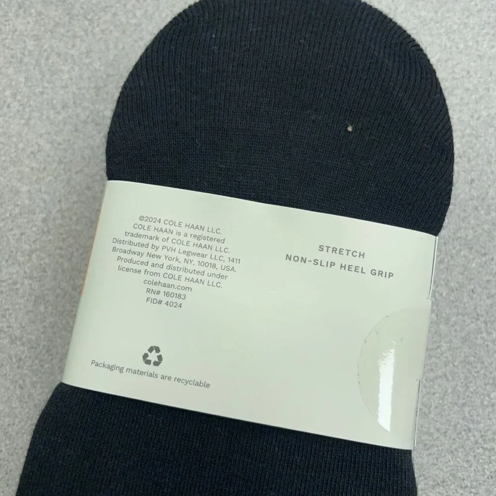 NEW Cole Haan Women's Size 9-11 Liner Socks 8-Pack Stretch Non-Slip Heel Black